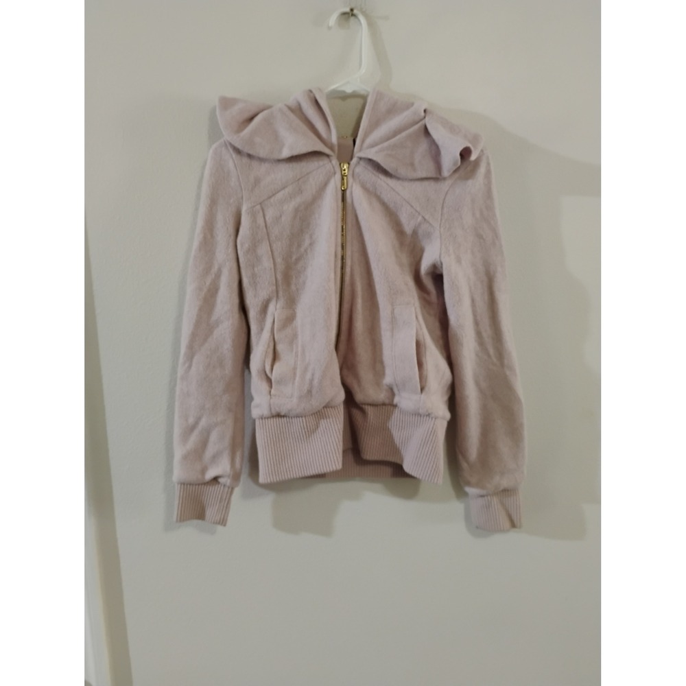 Juicy Couture Pink Terry Cloth Zip Up Hoodie Oversized Hood JG001978 Small